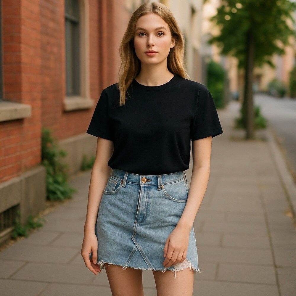 American Eagle Skirt Womens Sz 4 Blue Jean Stretch‎ Distressed Denim Light Wash